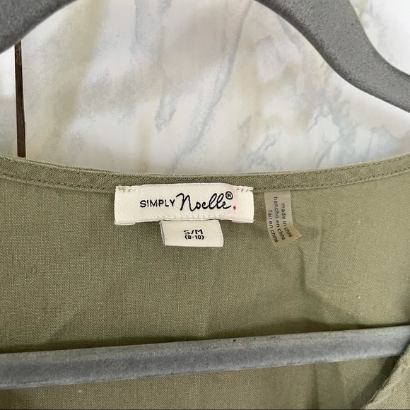 Simply Noelle S/M linen olive green dress button up short sleeve pockets summer - Picture 3 of 8